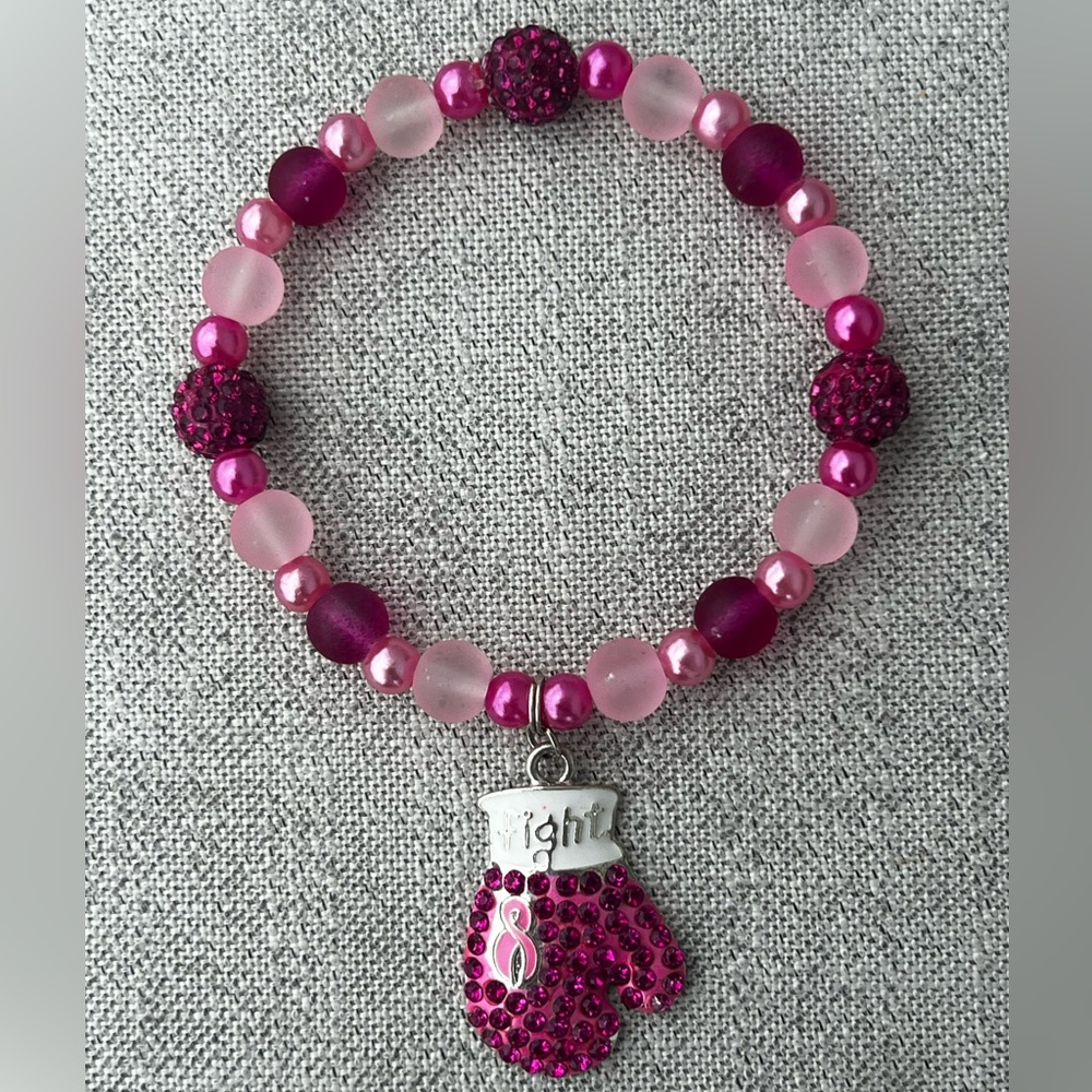 Pink Beaded Bracelet with Boxing Glove Charm